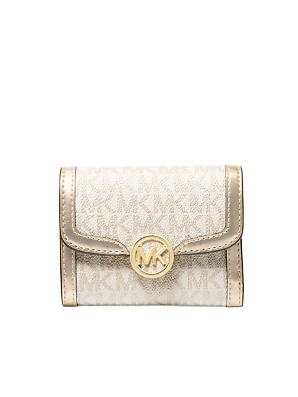 Michael Kors Leida Medium Wallet Metallic Logo Pale Gold